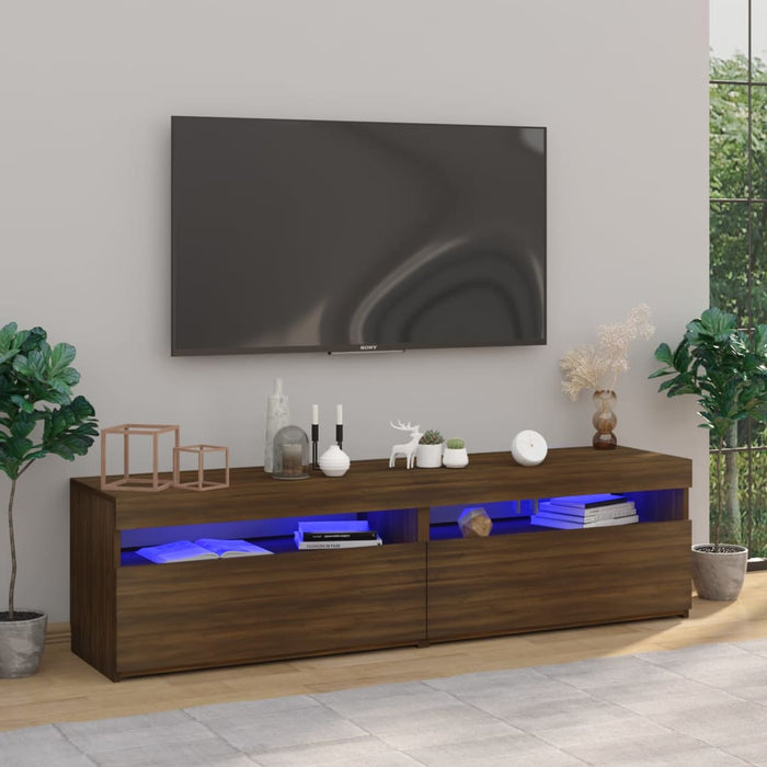 TV cabinet with LED lights 2pcs. Brown oak look 75x35x40cm