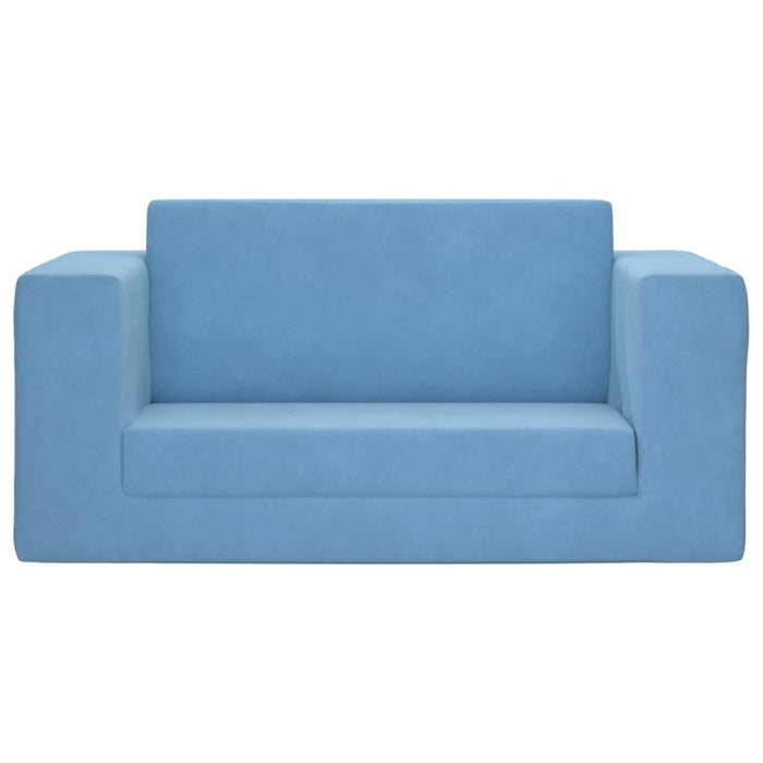 2-Sitzer Kindersofa mit Schlaffunktion Blau Weicher Plüsch