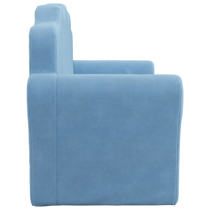 2-Sitzer Kindersofa mit Schlaffunktion Blau Weicher Plüsch
