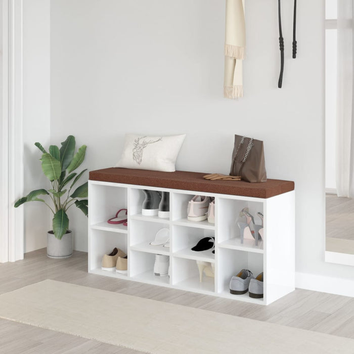 Shoe bench high-gloss white 103x30x48 cm made of wood