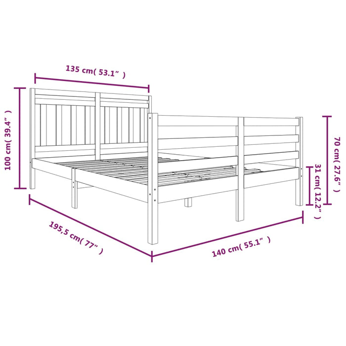Massivholzbett Grau 135x190 cm