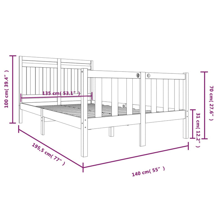 Massivholzbett Grau 135x190 cm