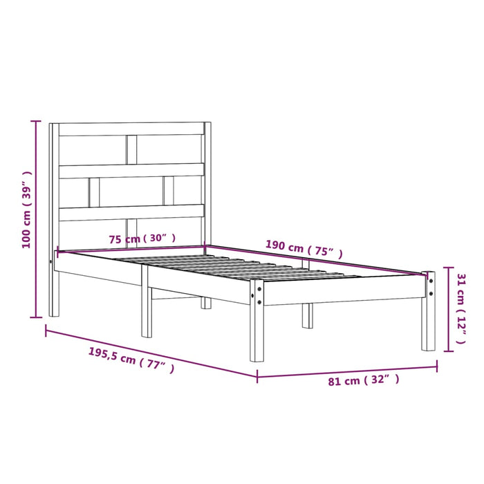 Massivholzbett Honigbraun 75x190 cm