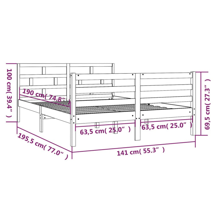 Massivholzbett Grau 135x190 cm