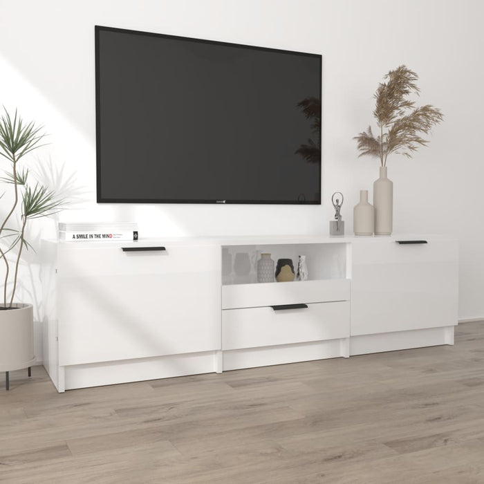 TV cabinet high-gloss white 140x35x40 cm made of wood