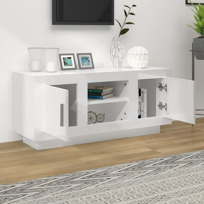 TV cabinet high-gloss white 102x35x45 cm made of wood