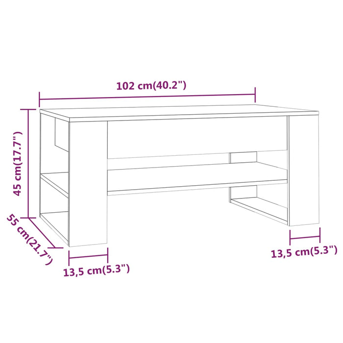 Coffee table gray Sonoma 102x55x45 cm made of wood