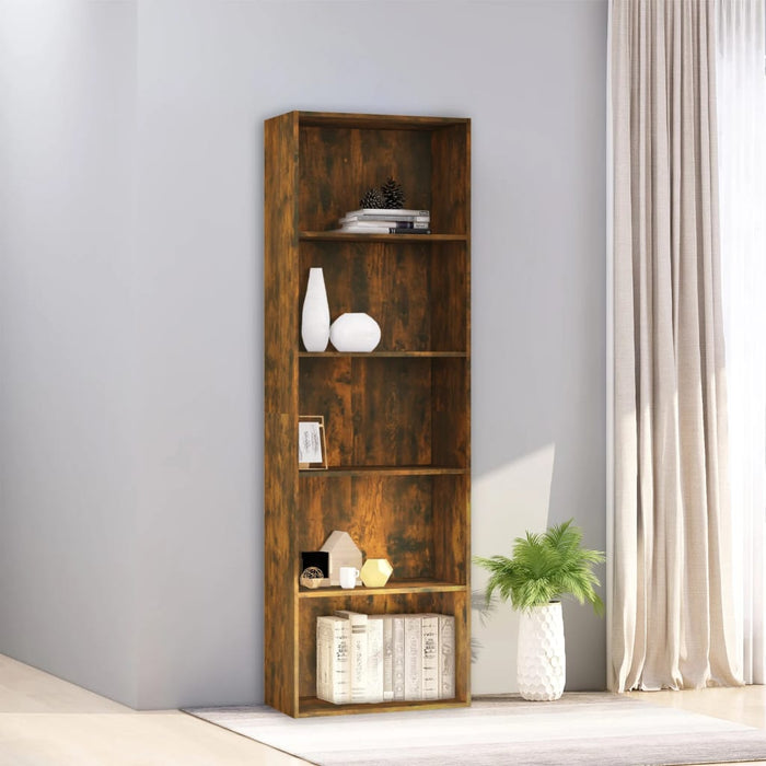Bookcase 5 compartments smoked oak 60x30x189 cm wood material