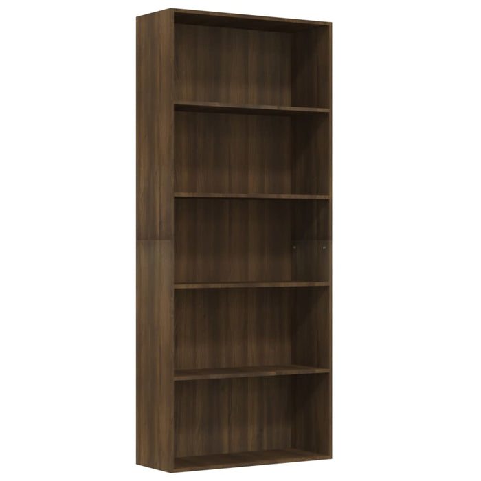 Bücherregal 5 Fächer Braun Eiche 80x30x189 cm Holzwerkstoff