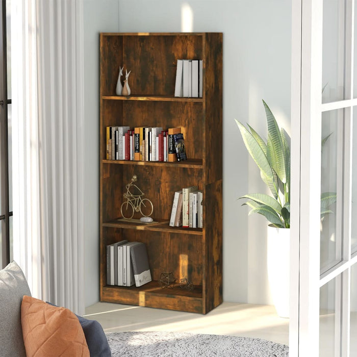 Bookcase 4 compartments smoked oak 60x24x142 cm wood material