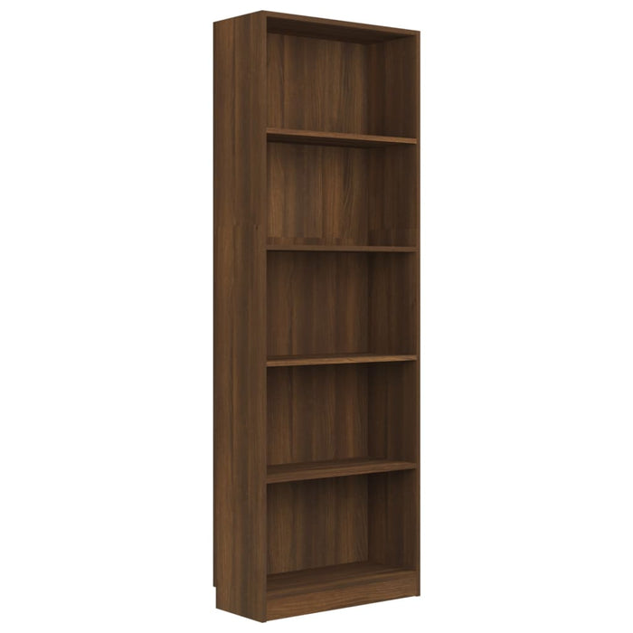 Bücherregal 5 Fächer Braun Eichen-Optik 60x24x175 Holzwerkstoff