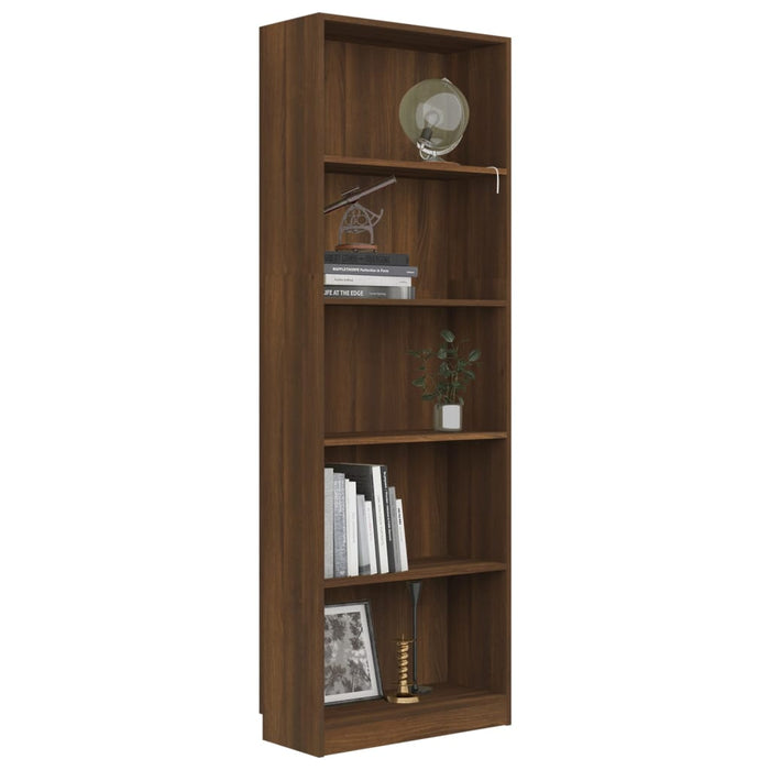 Bücherregal 5 Fächer Braun Eichen-Optik 60x24x175 Holzwerkstoff