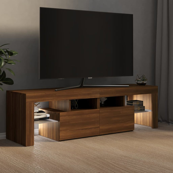 TV cabinet with LED lights brown oak look 140x36.5x40 cm