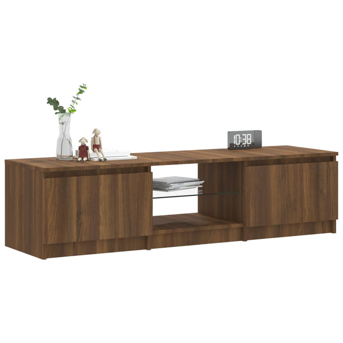 TV cabinet with LED lights brown oak look 140x40x35.5 cm