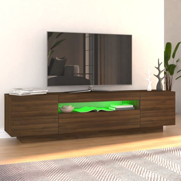 TV cabinet with LED lights brown oak look 160x35x40 cm