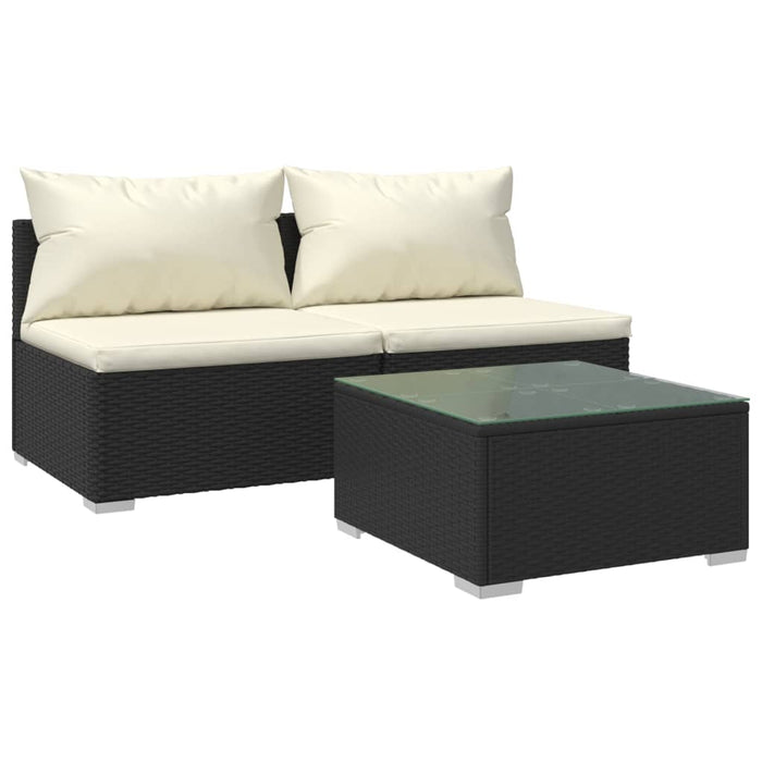 3-tlg. Garten-Lounge-Set mit Kissen Poly Rattan Schwarz
