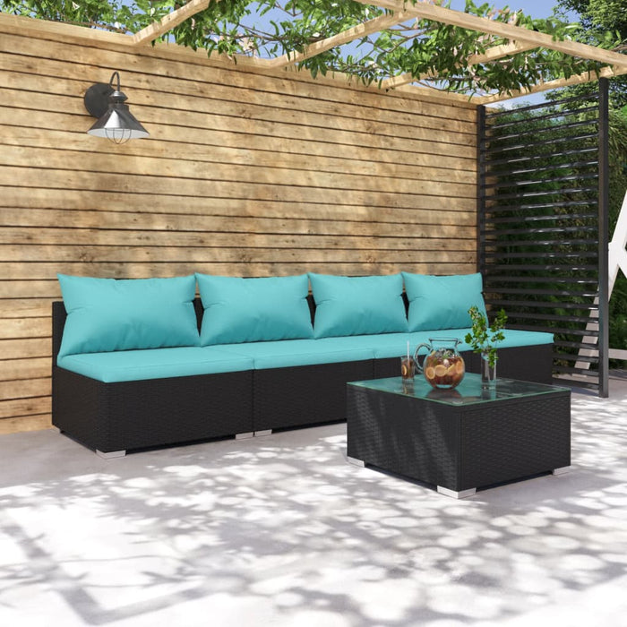 5-tlg. Garten-Lounge-Set mit Kissen Poly Rattan Schwarz