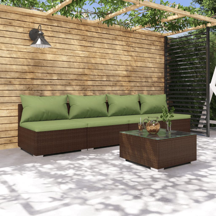 5-tlg. Garten-Lounge-Set mit Kissen Poly Rattan Braun