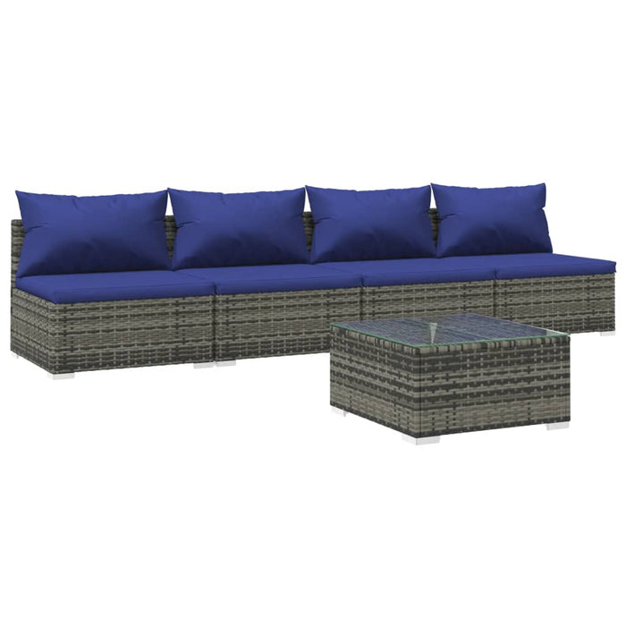 5-tlg. Garten-Lounge-Set mit Kissen Poly Rattan Grau