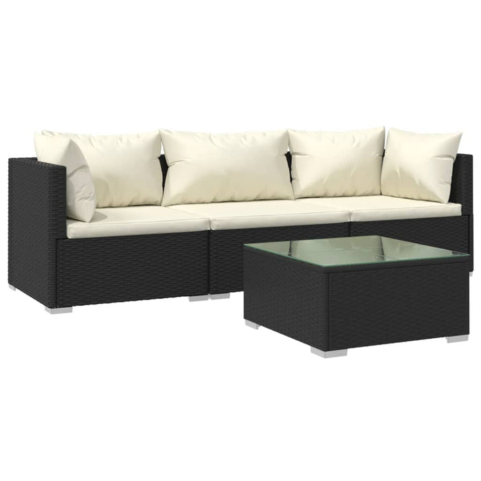 4-tlg. Garten-Lounge-Set mit Auflagen Poly Rattan Schwarz
