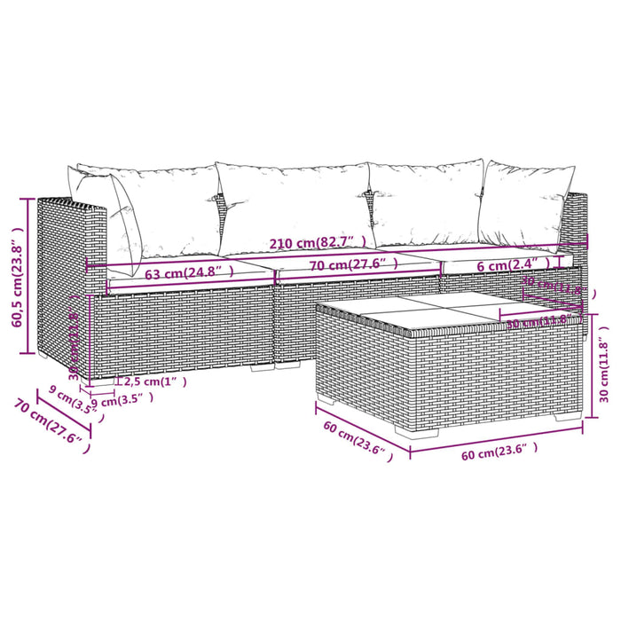 4-tlg. Garten-Lounge-Set mit Auflagen Poly Rattan Schwarz