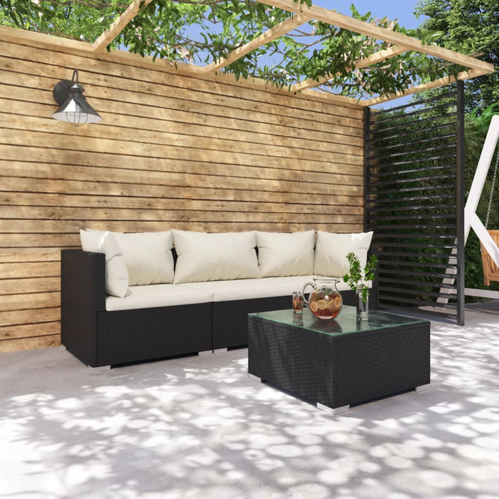 4-tlg. Garten-Lounge-Set mit Auflagen Poly Rattan Schwarz