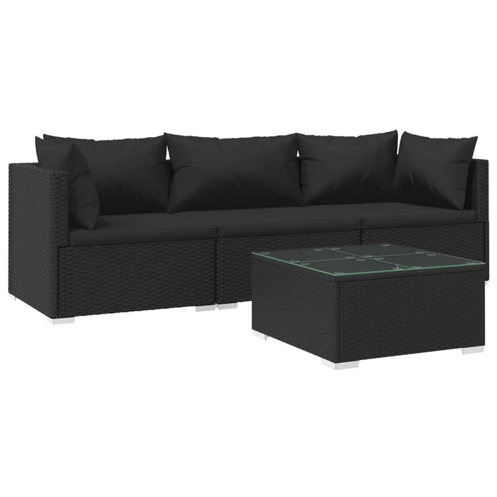 4-tlg. Garten-Lounge-Set mit Auflagen Poly Rattan Schwarz