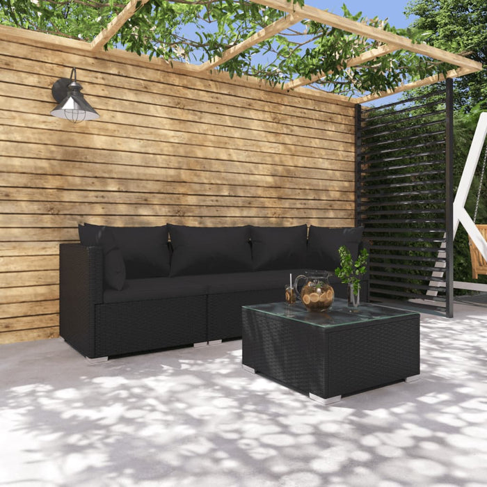 4-tlg. Garten-Lounge-Set mit Auflagen Poly Rattan Schwarz