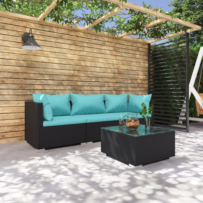 4-tlg. Garten-Lounge-Set mit Auflagen Poly Rattan Schwarz
