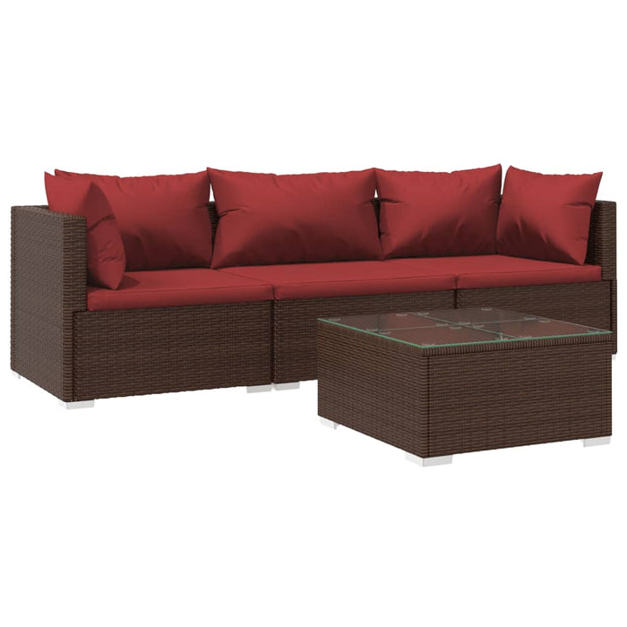 4-tlg. Garten-Lounge-Set mit Auflagen Poly Rattan Braun