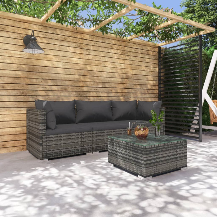 4-tlg. Garten-Lounge-Set mit Kissen Poly Rattan Grau