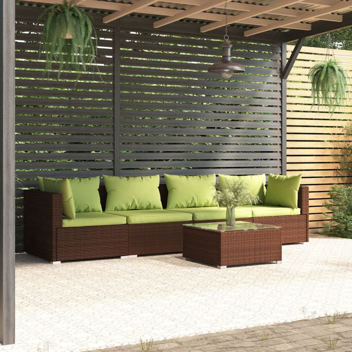 5-tlg. Garten-Lounge-Set mit Kissen Poly Rattan Braun