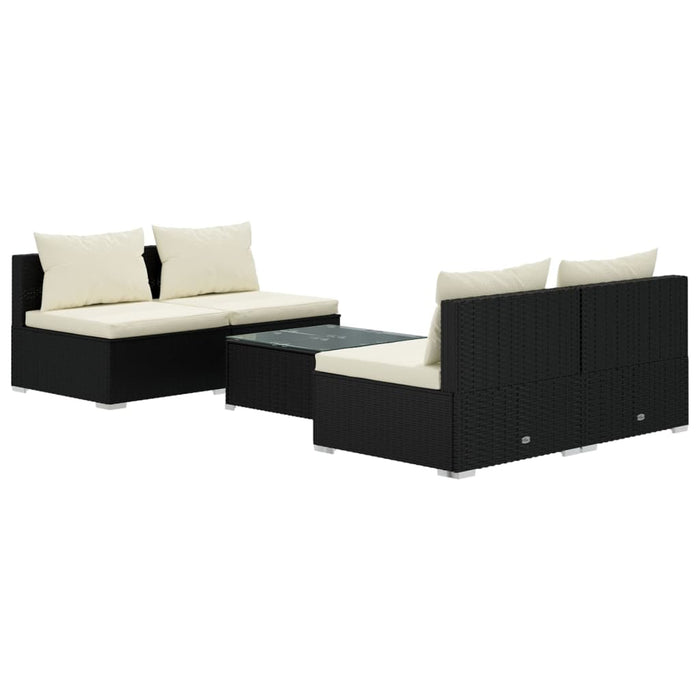 5-tlg. Garten-Lounge-Set mit Kissen Poly Rattan Schwarz