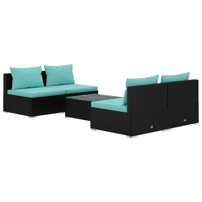 5-tlg. Garten-Lounge-Set mit Kissen Poly Rattan Schwarz
