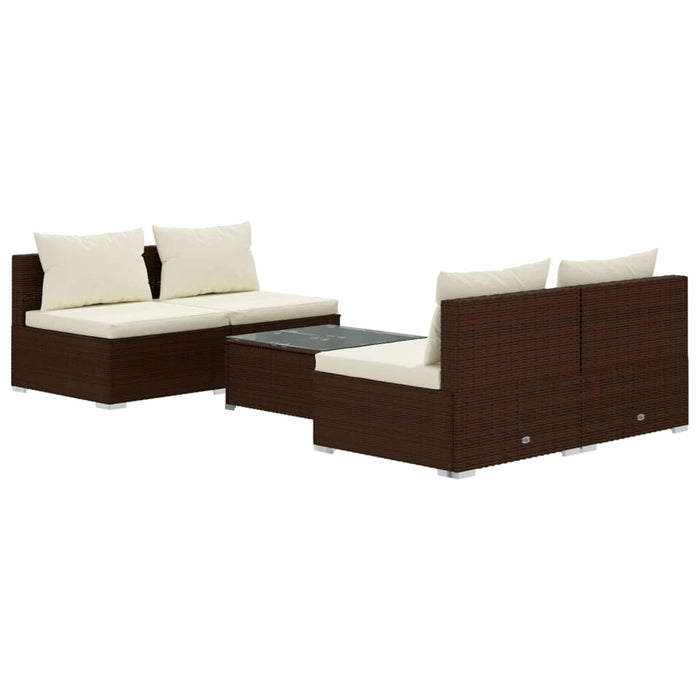 5-tlg. Garten-Lounge-Set mit Kissen Poly Rattan Braun