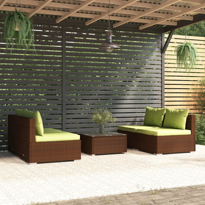 5-tlg. Garten-Lounge-Set mit Kissen Poly Rattan Braun
