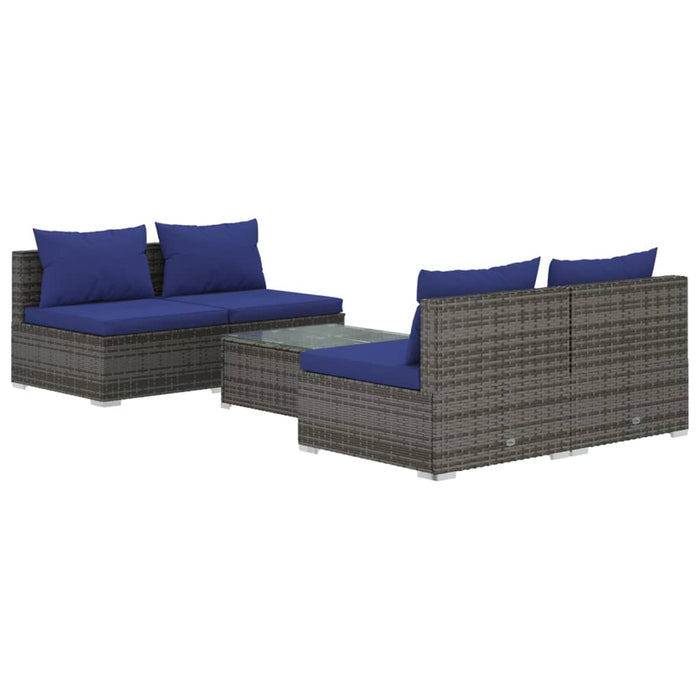 5-tlg. Garten-Lounge-Set mit Kissen Poly Rattan Grau