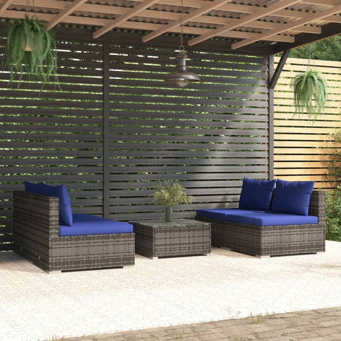 5-tlg. Garten-Lounge-Set mit Kissen Poly Rattan Grau