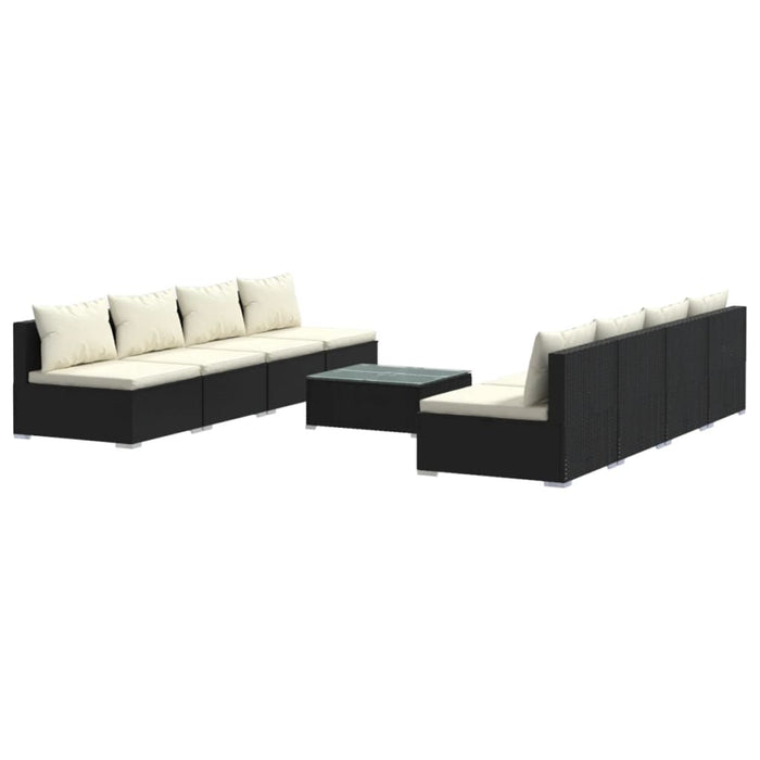 9-tlg. Garten-Lounge-Set mit Kissen Poly Rattan Schwarz