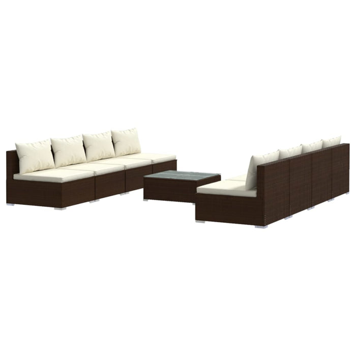 9-tlg. Garten-Lounge-Set mit Kissen Poly Rattan Braun