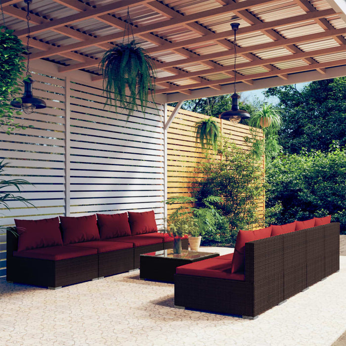 9-tlg. Garten-Lounge-Set mit Kissen Poly Rattan Braun