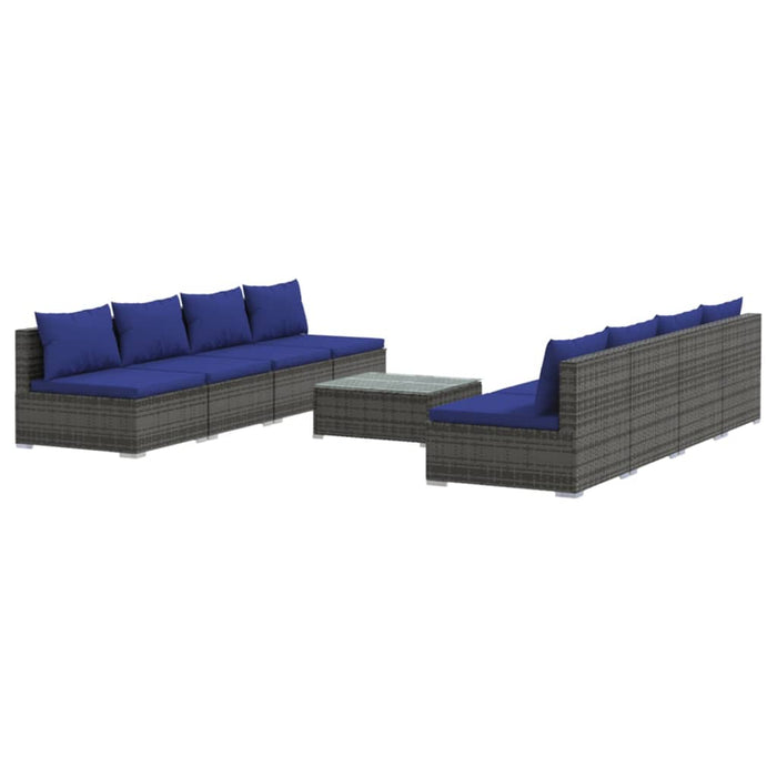 9-tlg. Garten-Lounge-Set mit Kissen Poly Rattan Grau
