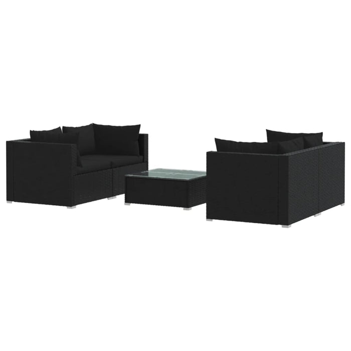 5-tlg. Garten-Lounge-Set mit Kissen Poly Rattan Schwarz
