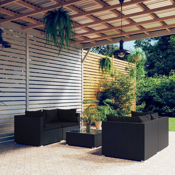5-tlg. Garten-Lounge-Set mit Kissen Poly Rattan Schwarz