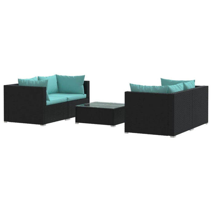 5-tlg. Garten-Lounge-Set mit Kissen Poly Rattan Schwarz