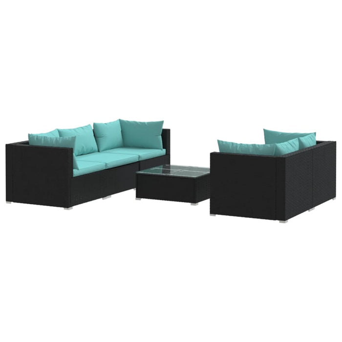 6-tlg. Garten-Lounge-Set mit Kissen Poly Rattan Schwarz