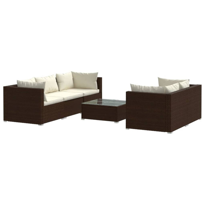 6-tlg. Garten-Lounge-Set mit Kissen Poly Rattan Braun