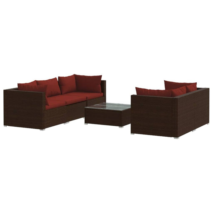 6-tlg. Garten-Lounge-Set mit Kissen Poly Rattan Braun