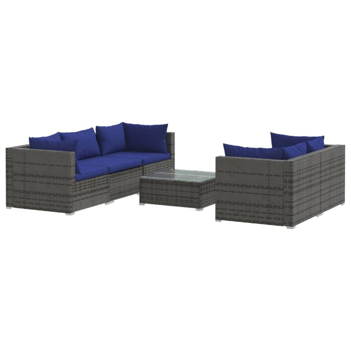 6-tlg. Garten-Lounge-Set mit Kissen Poly Rattan Grau