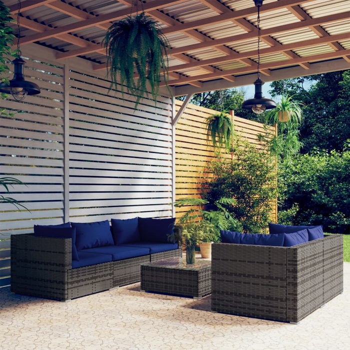 6-tlg. Garten-Lounge-Set mit Kissen Poly Rattan Grau